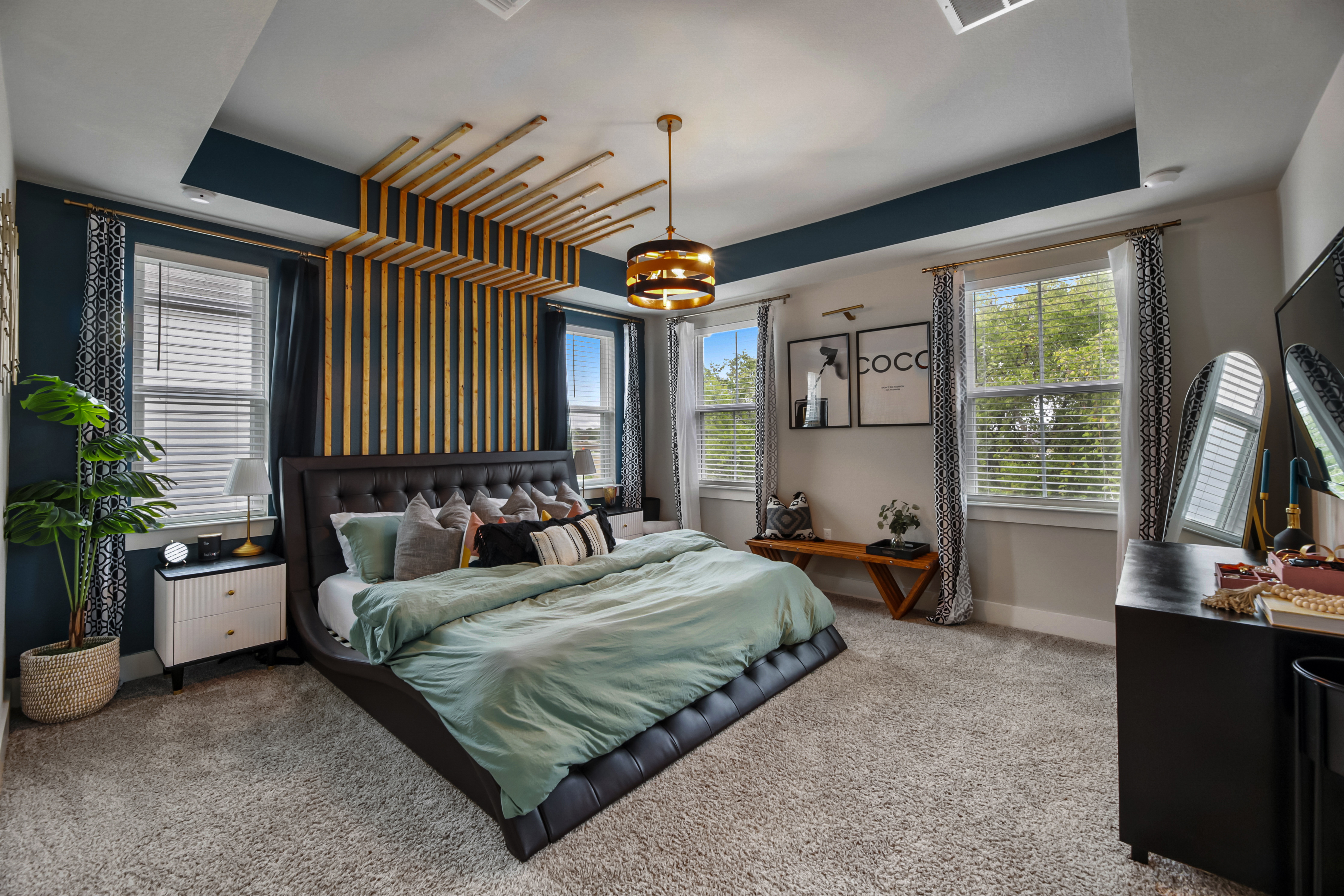 Minimal bedroom with considered furniture placement and muted tones
